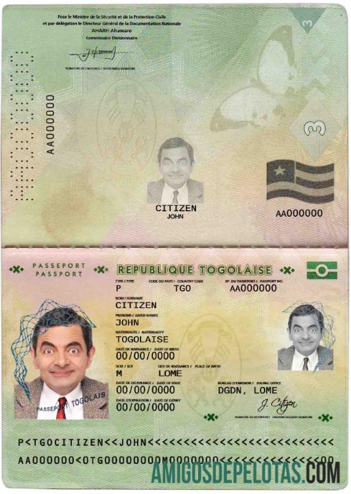Passaporte do Togo exemplo real